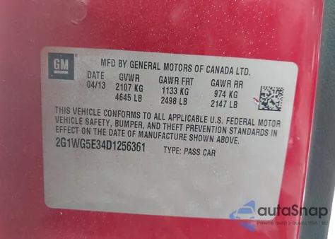 2013 Chevrolet Impala Lt из США, поврежденный, VIN 2G1WG5E34D1256361